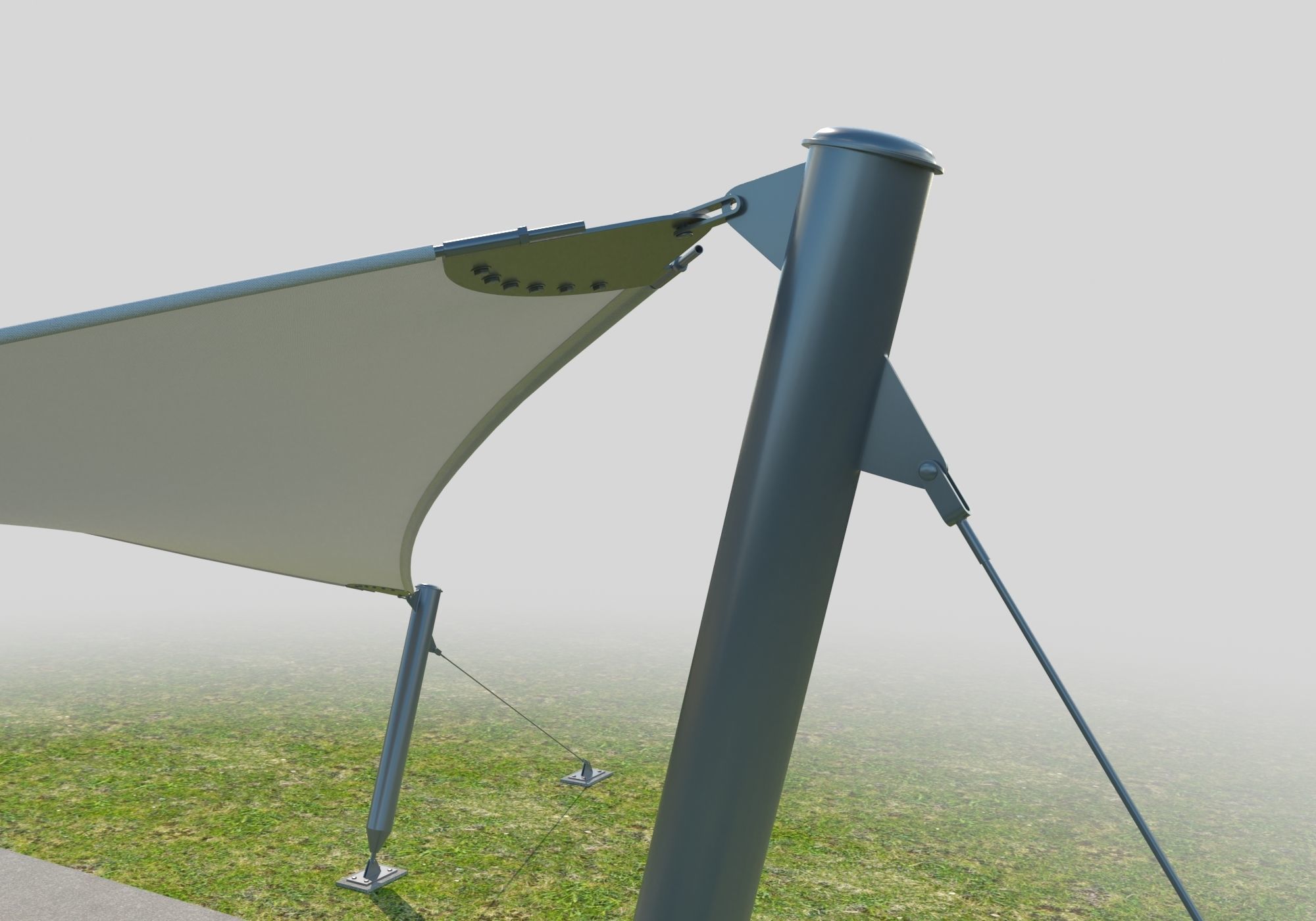 Detailed tensile membrane structure system 3D model_4