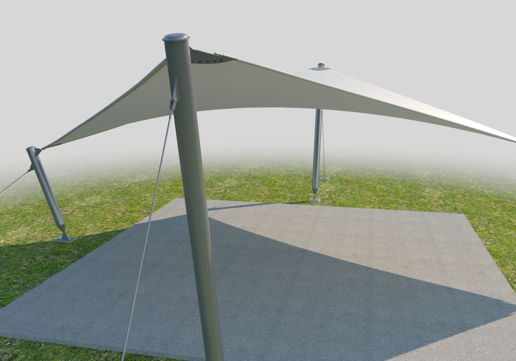 Detailed tensile membrane structure system 3D model_3
