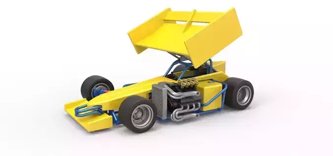 Supermodified front engine Winged race car V2 Scale 1 to 25 3D print model
