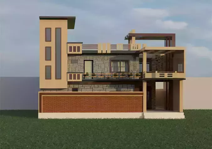Banglow Front Elevation Design 3D model