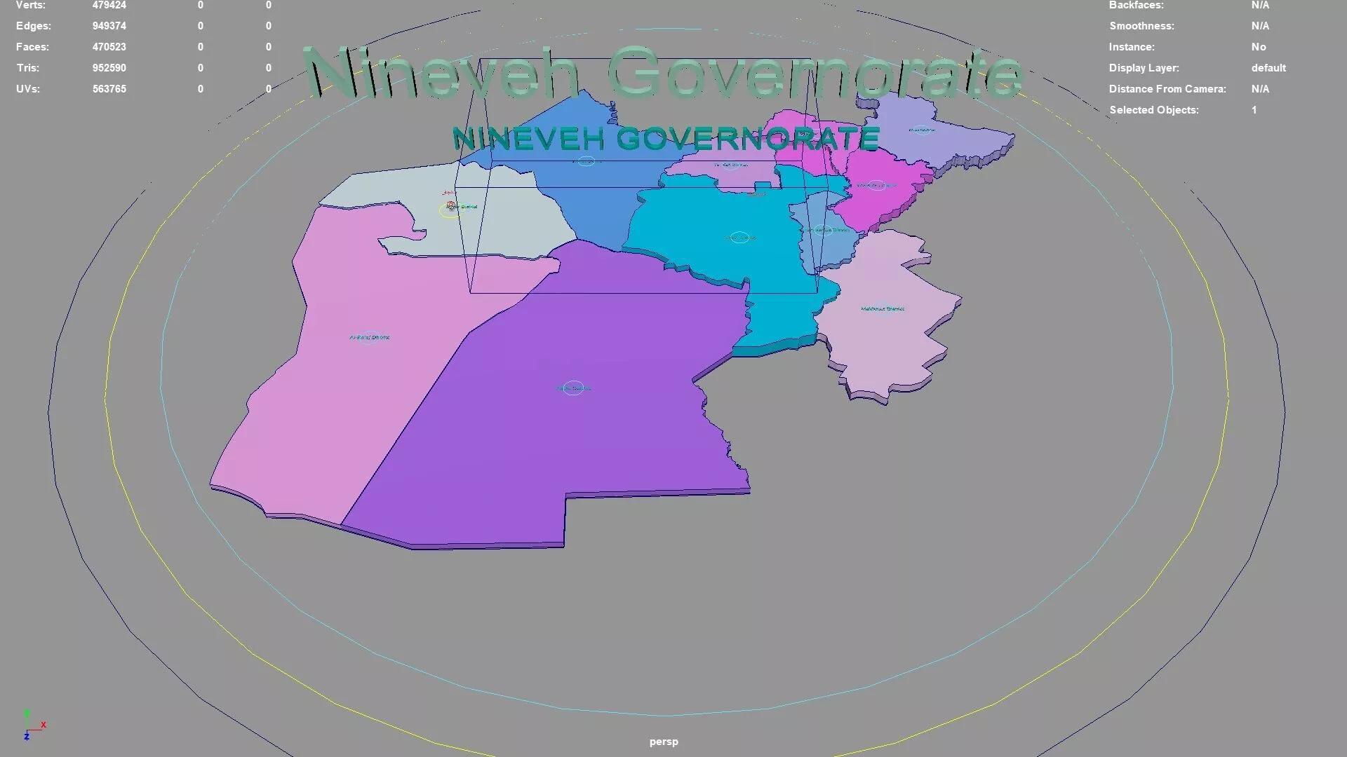 Nineveh Governorate Iraq map region geography political 3D model
