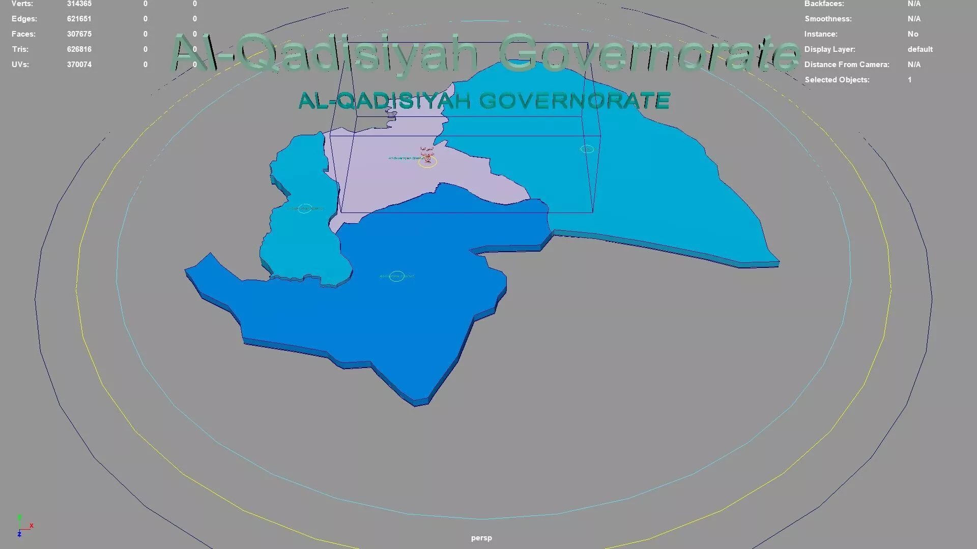 Al Qadisiyah Governorate Iraq map region geography political 3D model