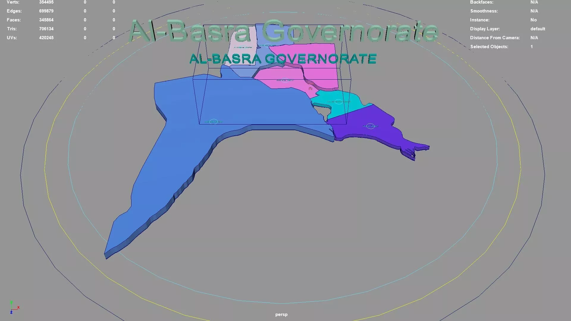 Al Basra Governorate Iraq map region geography political 3D model