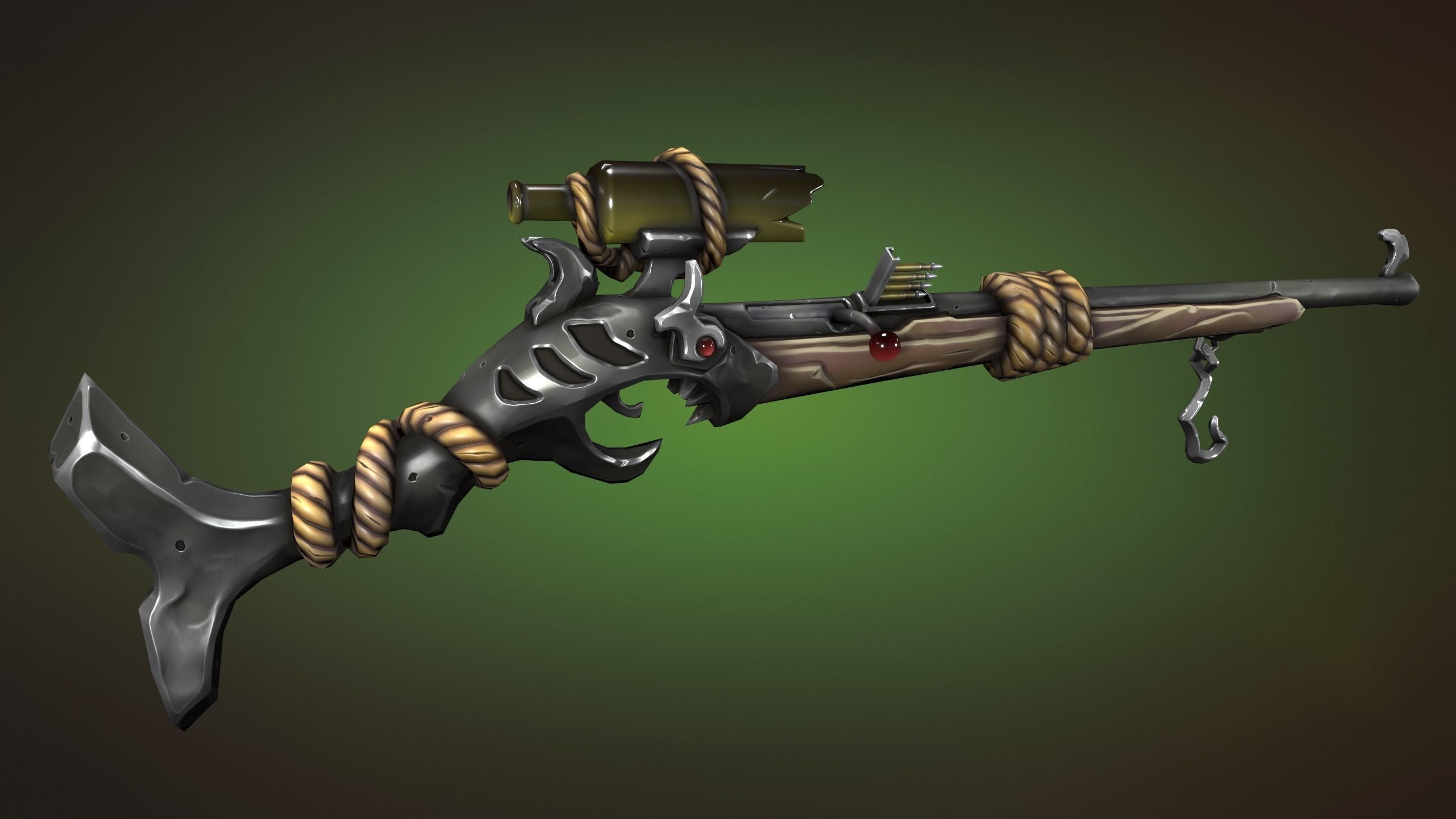 Shark sniper rifle Low-poly 3D model_9