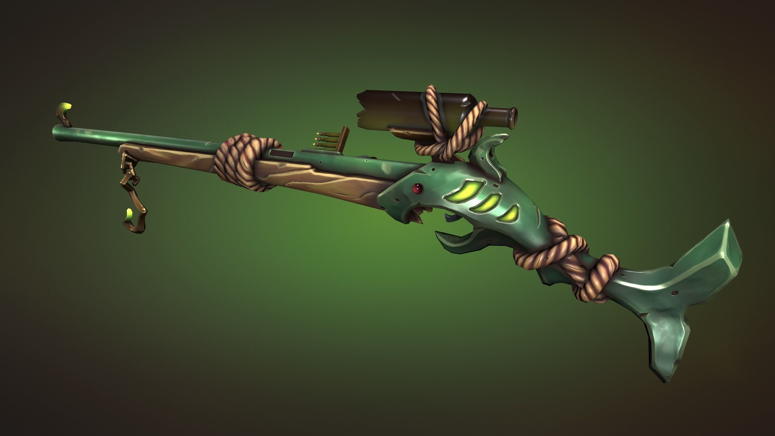 Shark sniper rifle Low-poly 3D model_10