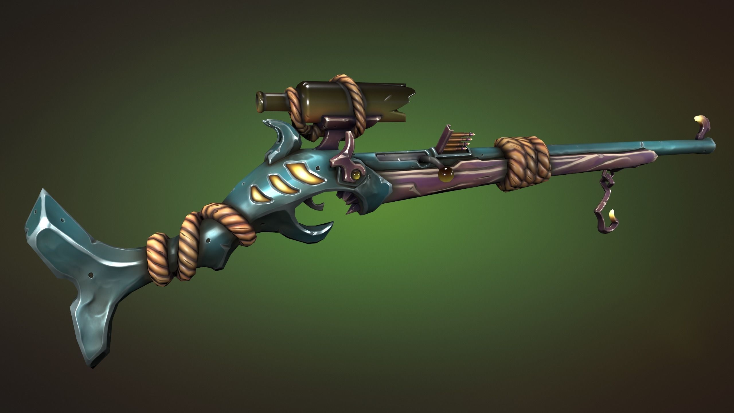 Shark sniper rifle Low-poly 3D model_7