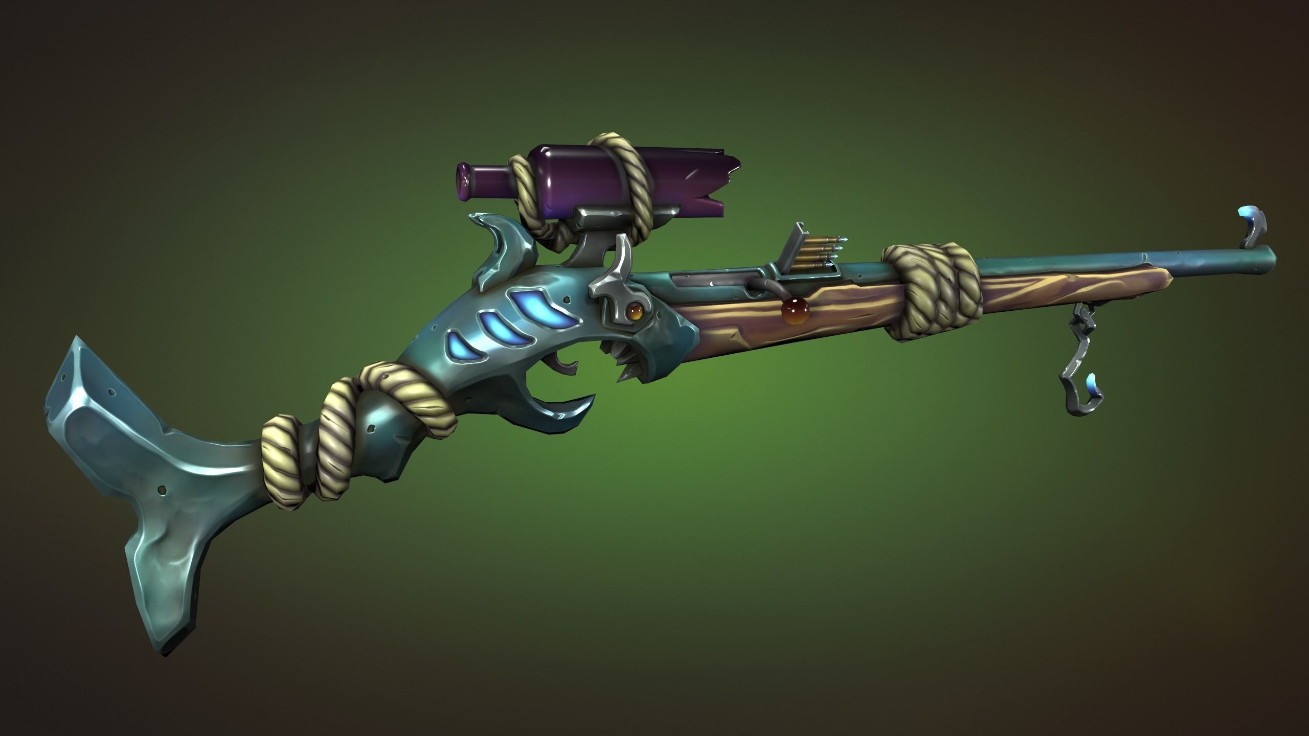 Shark sniper rifle Low-poly 3D model_4