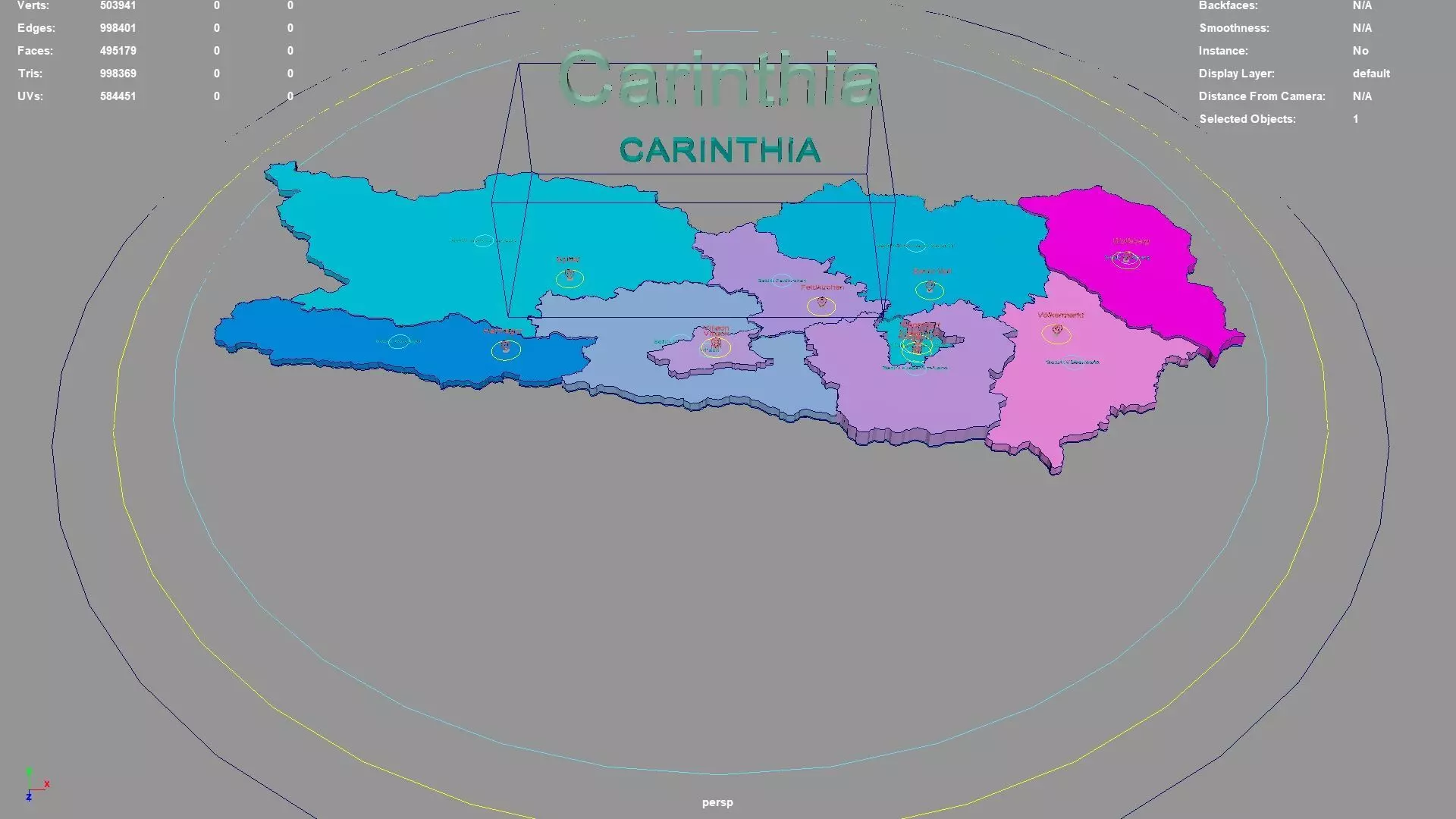 Carinthia Austria map region geography political geographic 3D model