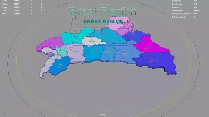 Brest Region  Belarus map region geography political geographic 3D model