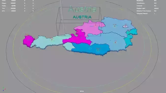 Austria map region geography political geographic administrative 3D model