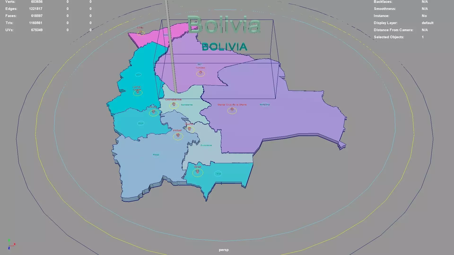 Bolivia map region geography political geographic administrative 3D model_0
