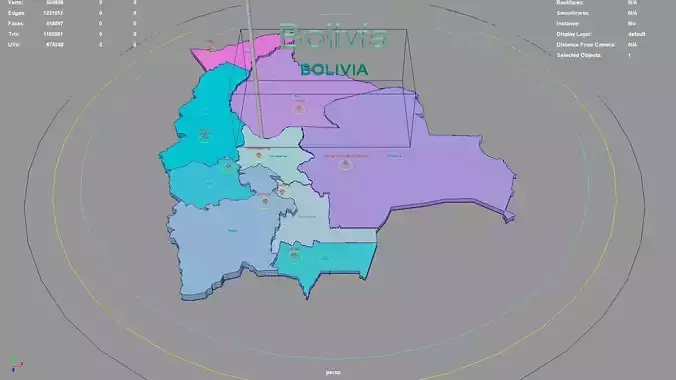 Bolivia map region geography political geographic administrative 3D model