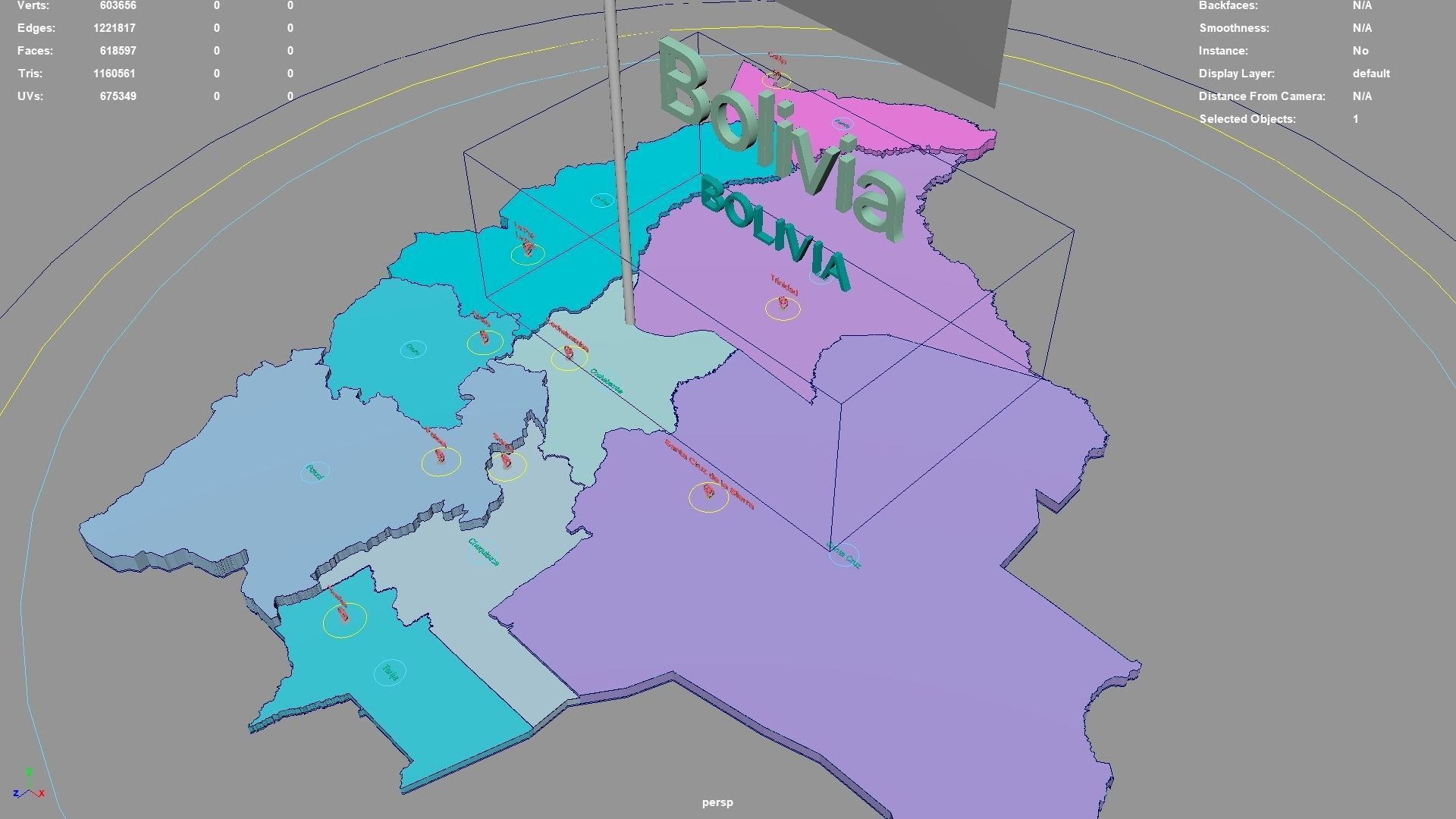 Bolivia map region geography political geographic administrative 3D model_3
