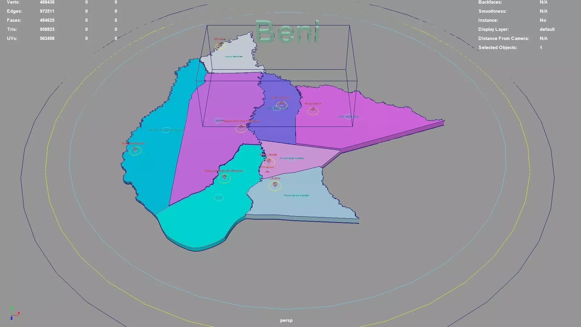 Beni Bolivia map region geography political geographic 3D model