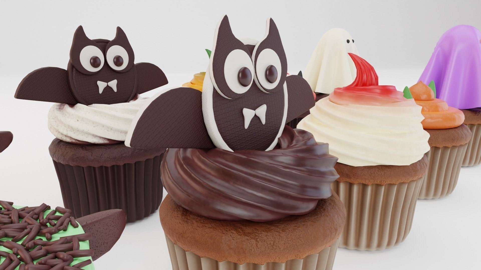 Halloween Cupcakes Low-poly 3D model_2