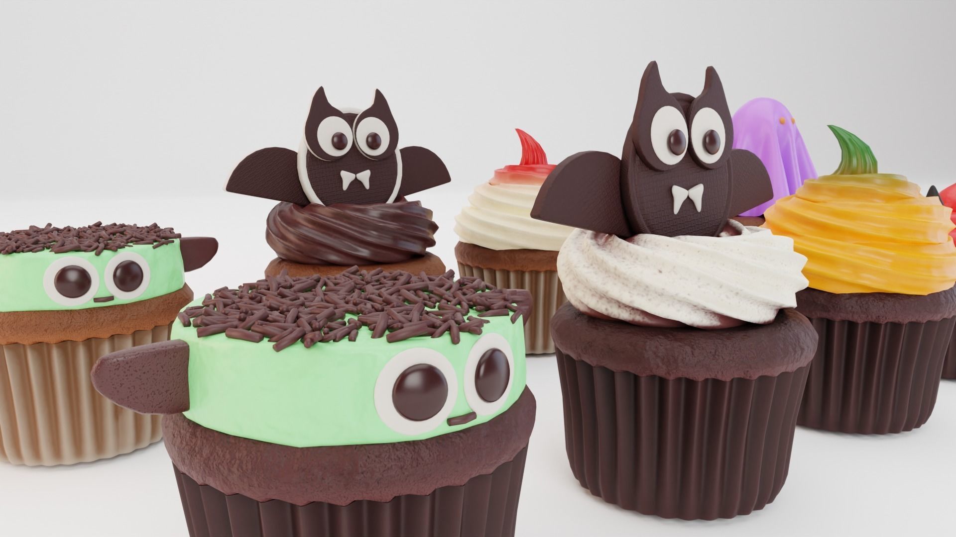 Halloween Cupcakes Low-poly 3D model_1