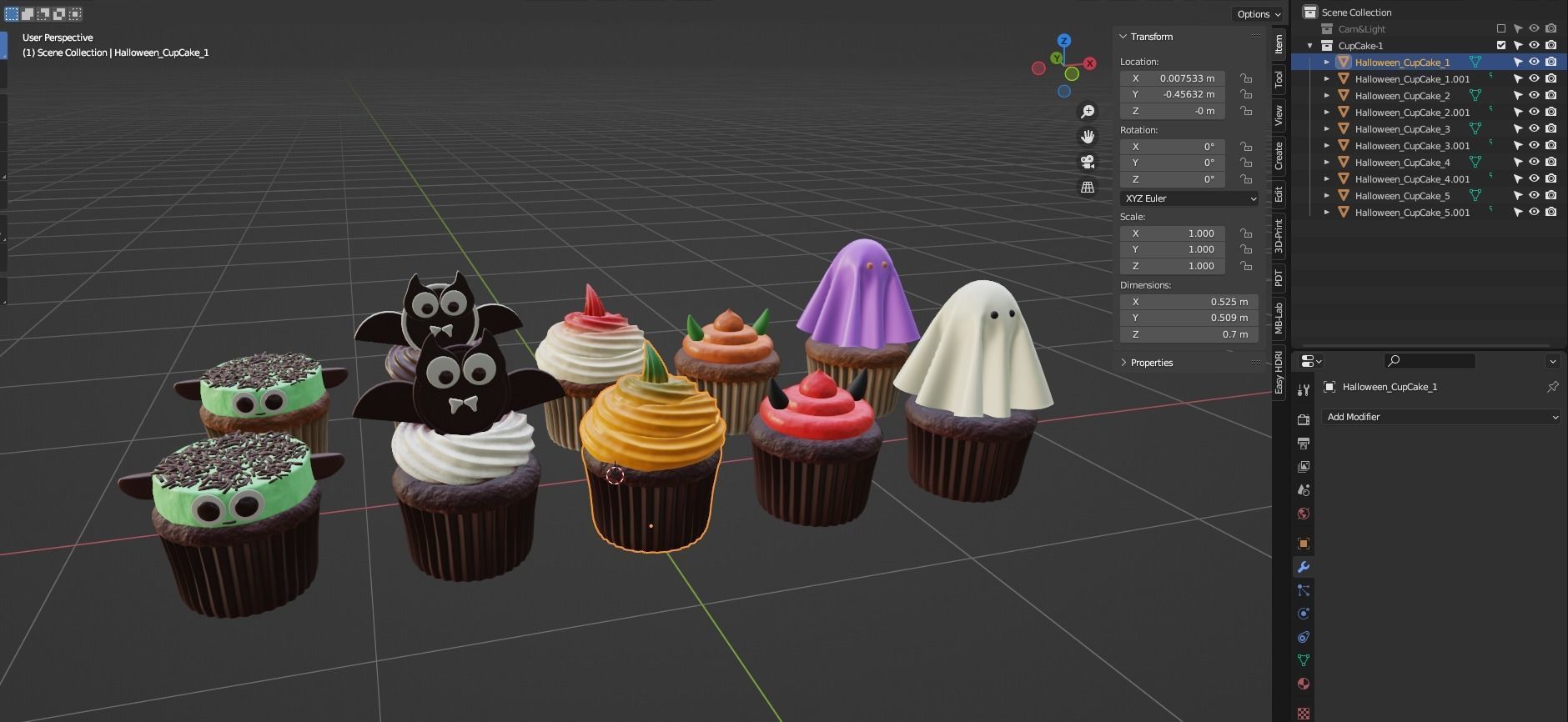 Halloween Cupcakes Low-poly 3D model_5