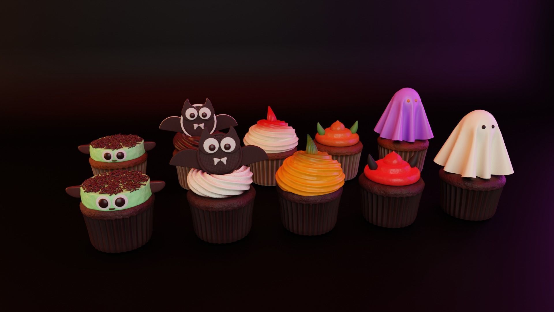 Halloween Cupcakes Low-poly 3D model_4