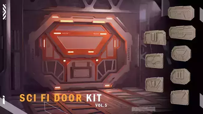8 Futuristic Sci-Fi Door kitbash  3D model