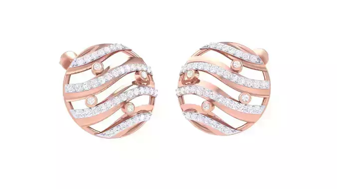 Wire Wave High Jewelry Diamond Earrings 3dm stl renders details