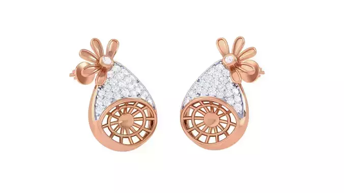 Flower Mesh Wire High Jewelry Diamond Earrings 3dm stl renders