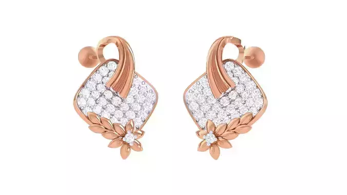 Flower Leaf High Jewelry Diamond Earrings 3dm stl renders 