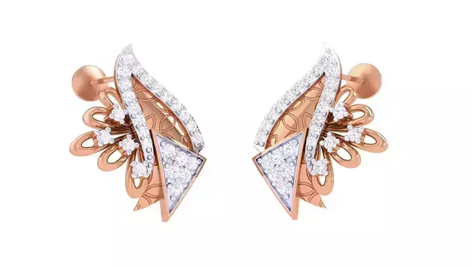 Flower High Jewelry Diamond Earrings 3dm stl renders details