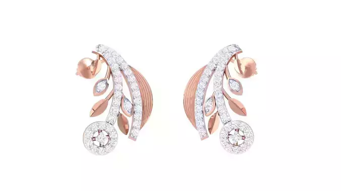 Flower Leaf High Jewelry Diamond Earrings 3dm stl renders 