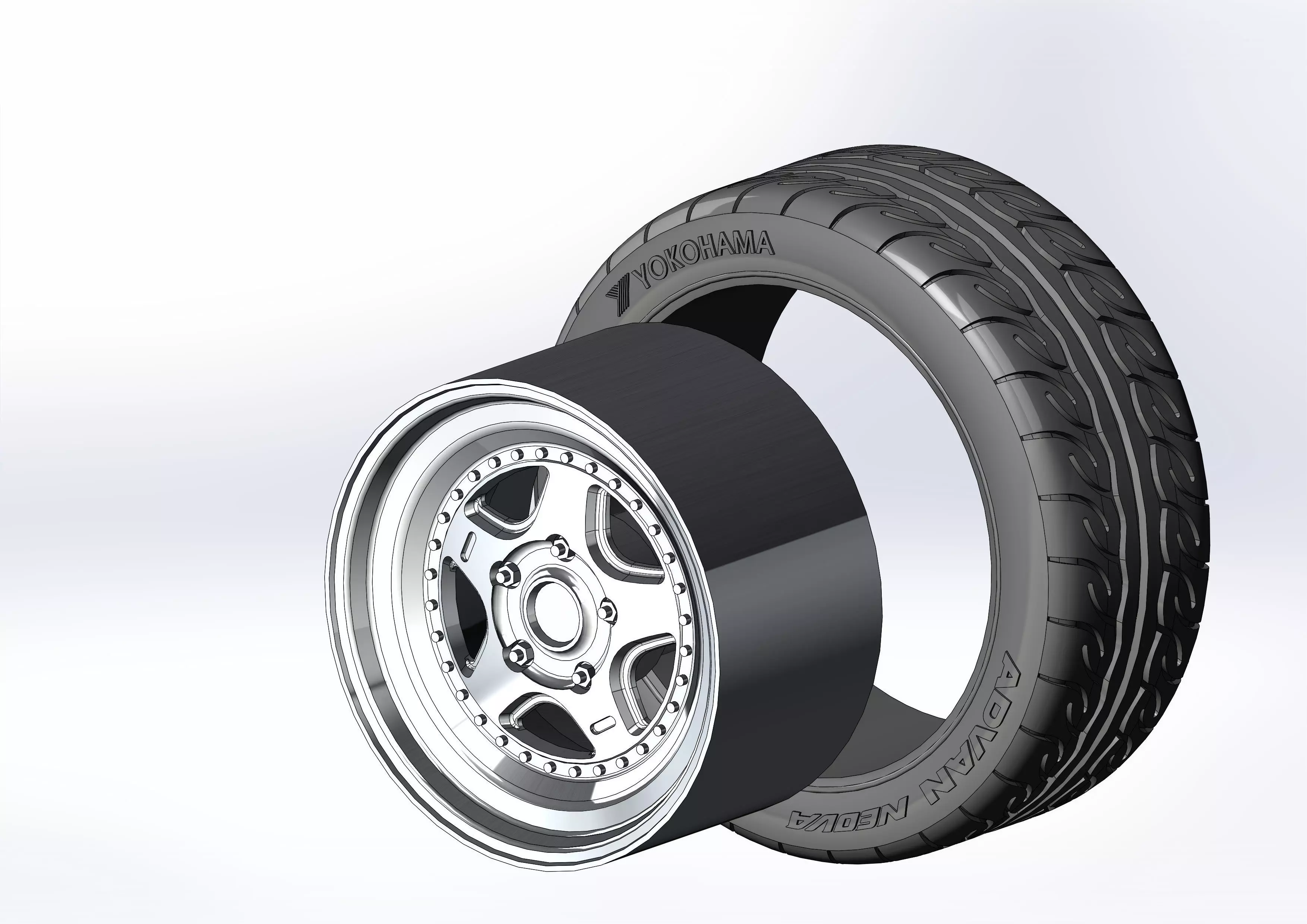 Wheel 16in for scale model tire with realistic tread pattern 3D print model