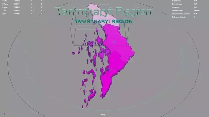 Tanintharyi Region Myanmar map region geography political 3D model