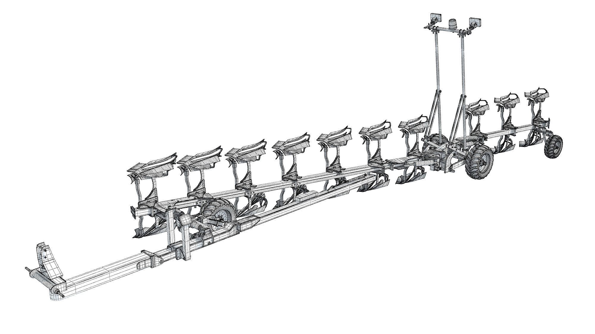 Semi Mounted Farm Plough 3D model_13
