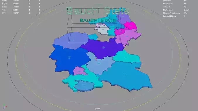 Bauchi State  Nigeria map region geography political geographic 3D model