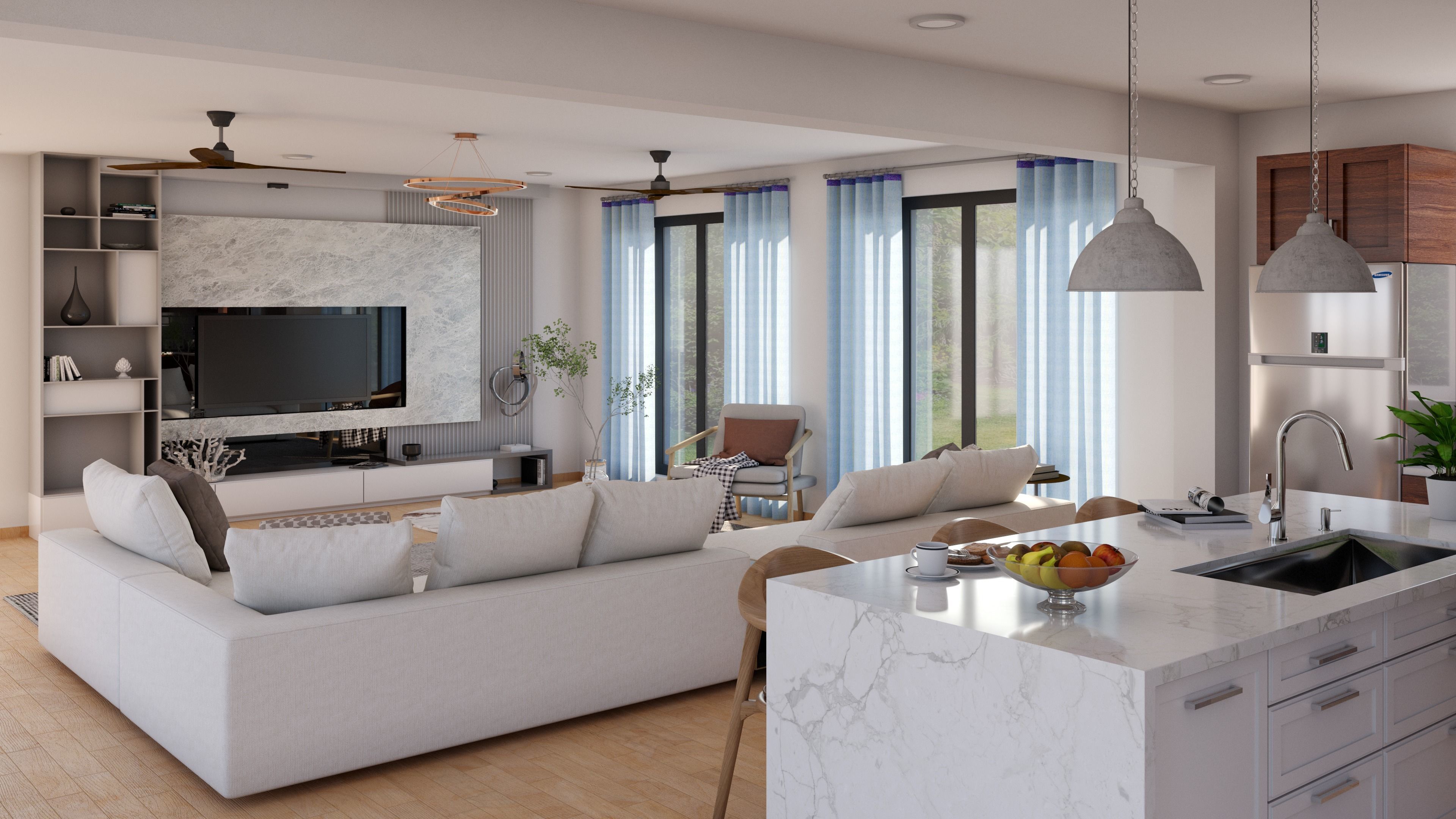 Living Room and Kitchen Scene 3D model_1