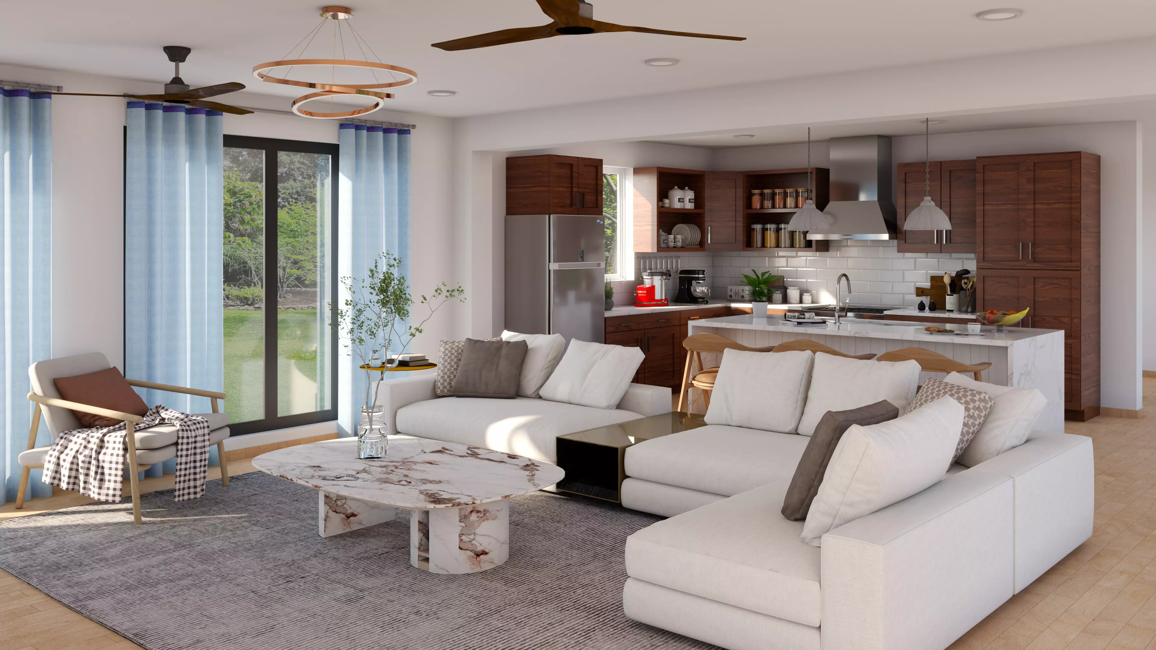 Living Room and Kitchen Scene 3D model_0