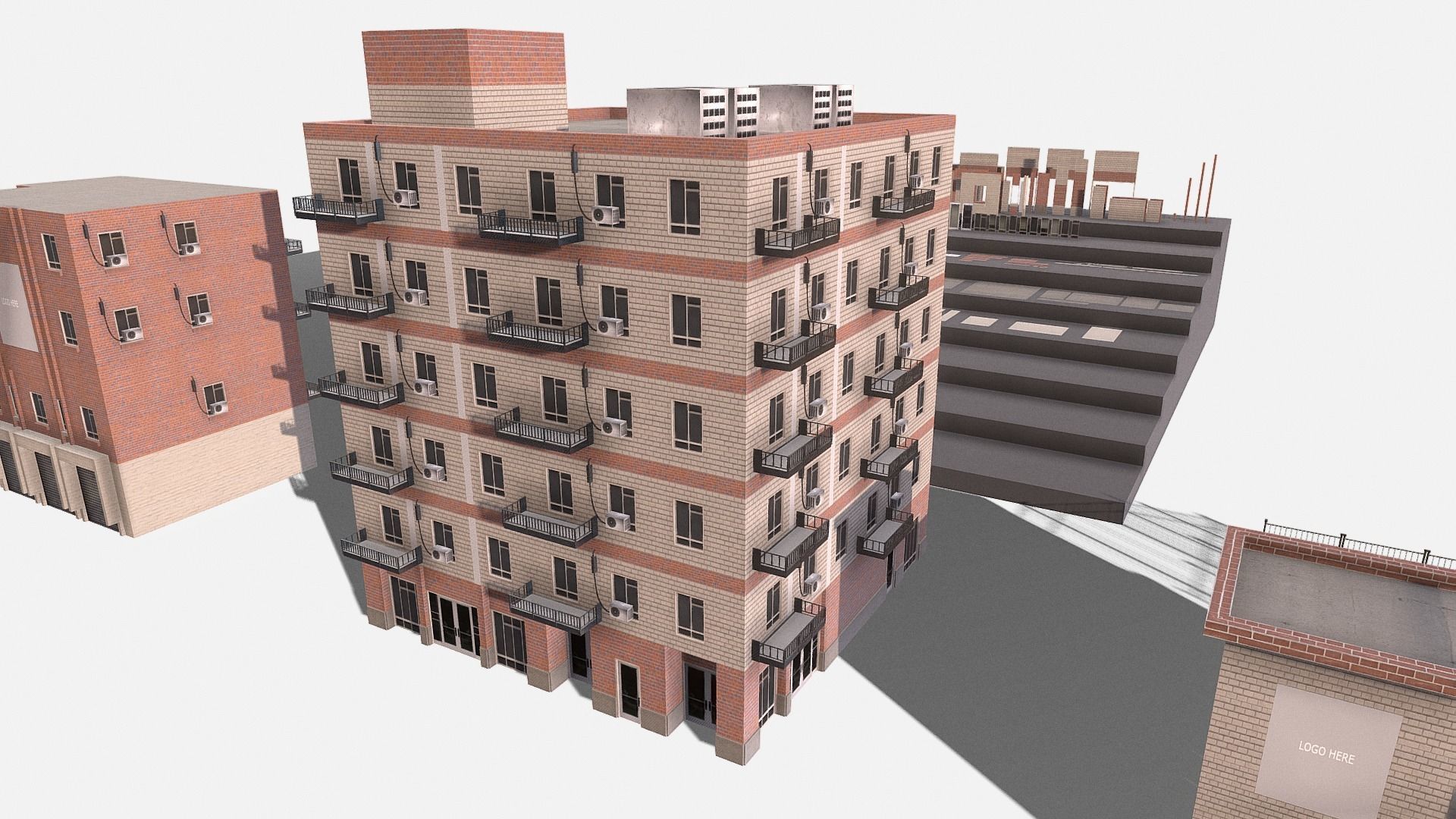 modular kit buildings expansion pack Low-poly 3D model_30