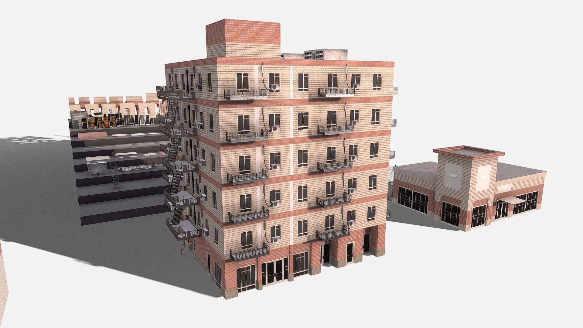 modular kit buildings expansion pack Low-poly 3D model_23