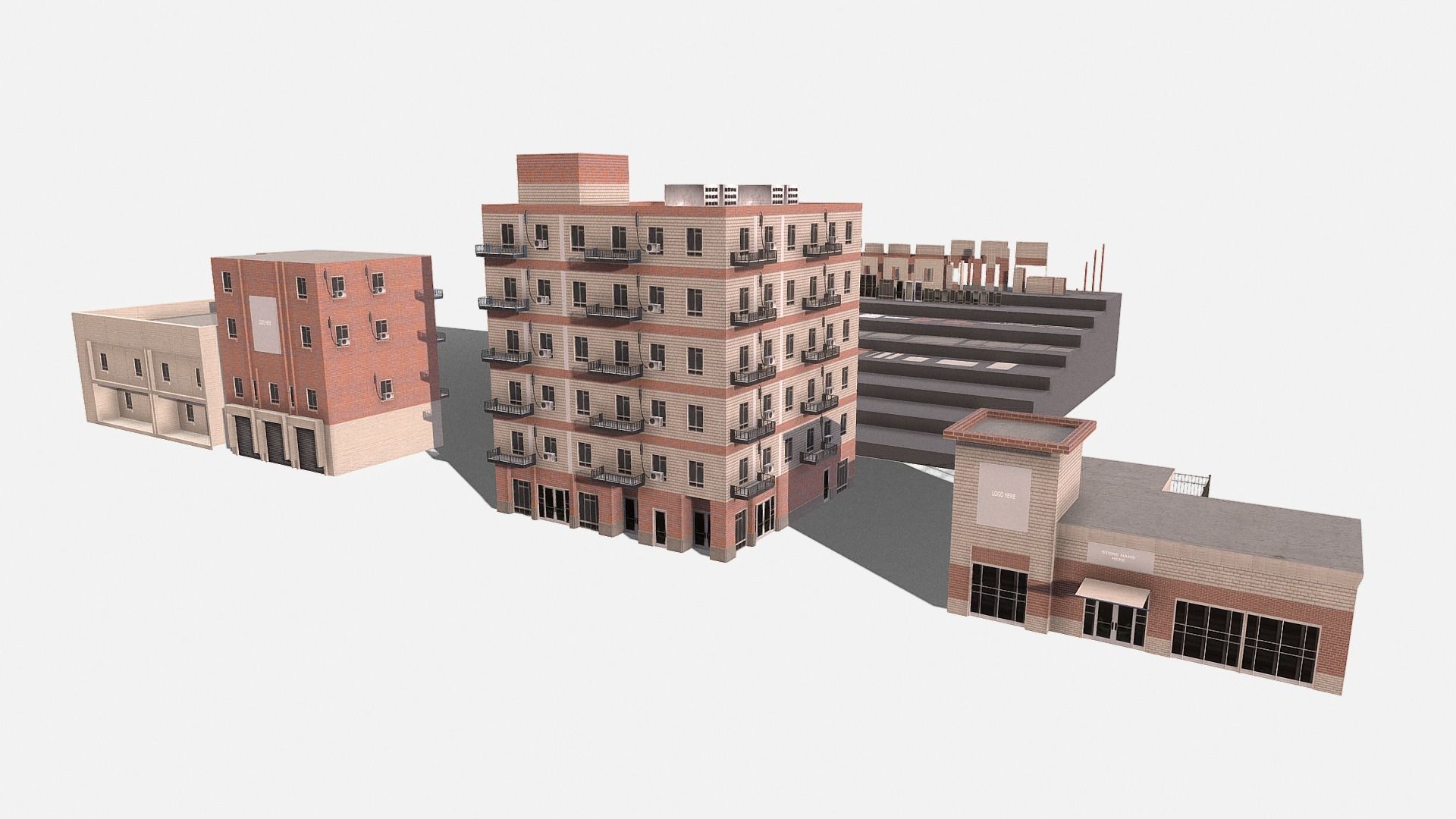modular kit buildings expansion pack Low-poly 3D model_33