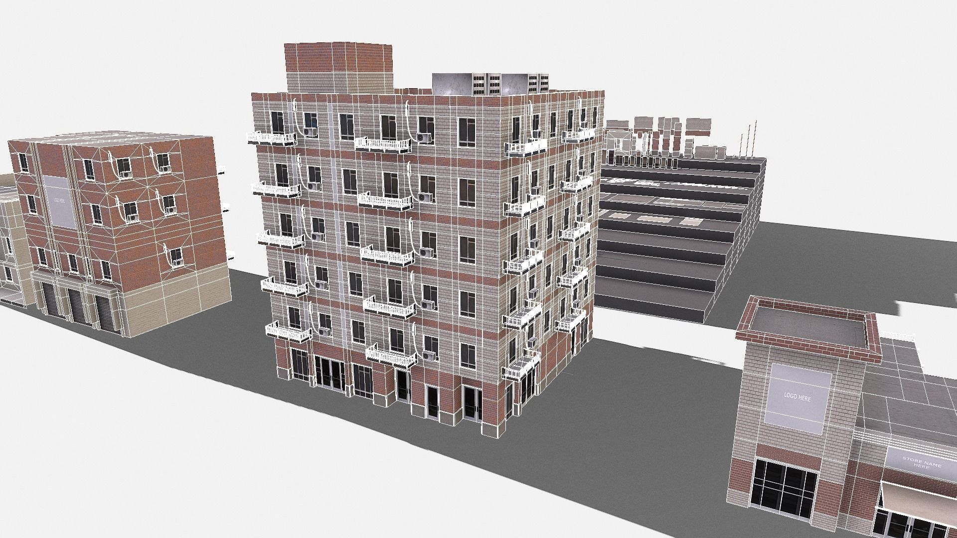 modular kit buildings expansion pack Low-poly 3D model_1