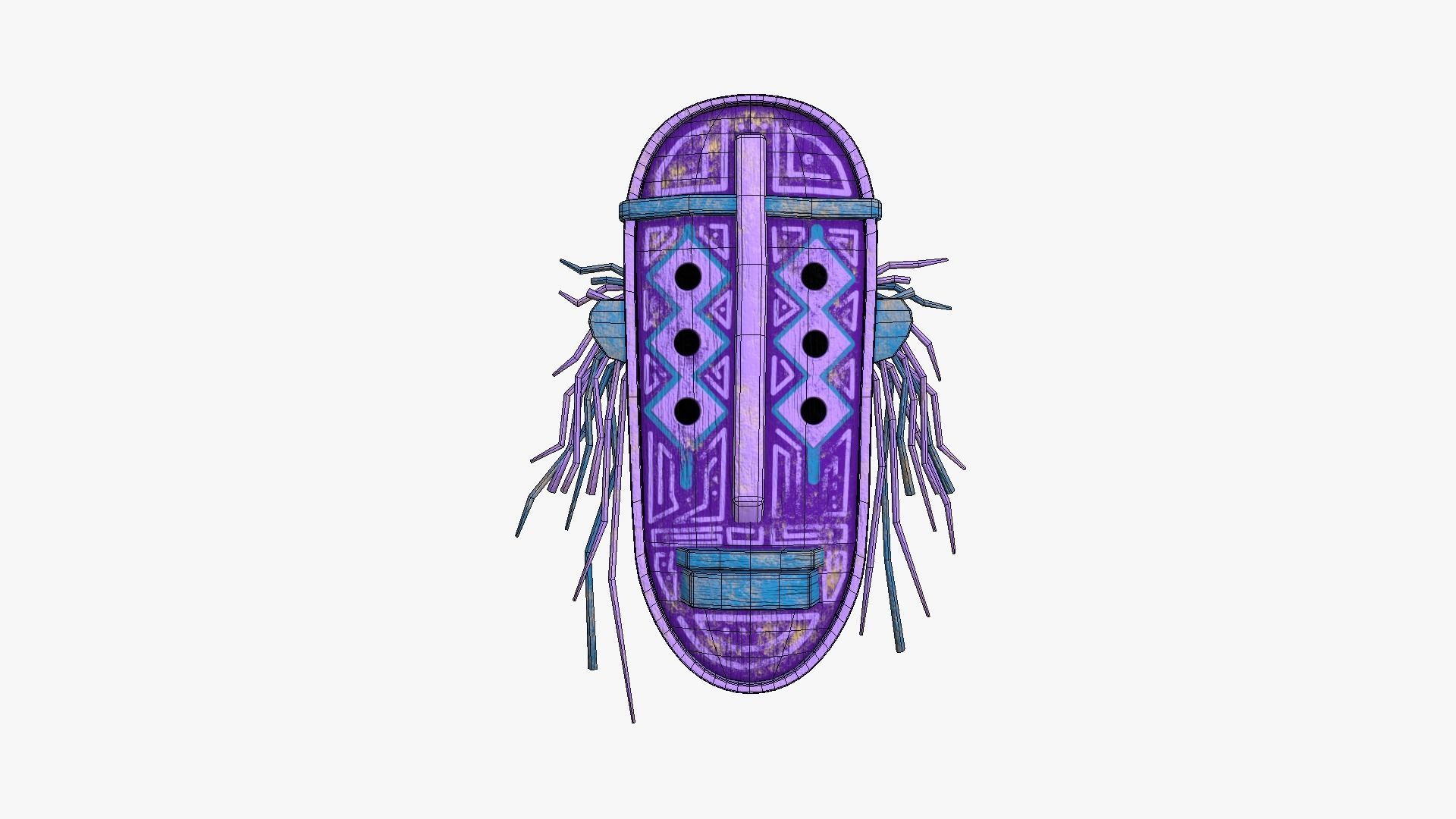 Tribal Mask F03 Purple Blue - Costume Character Design Low-poly 3D model_6