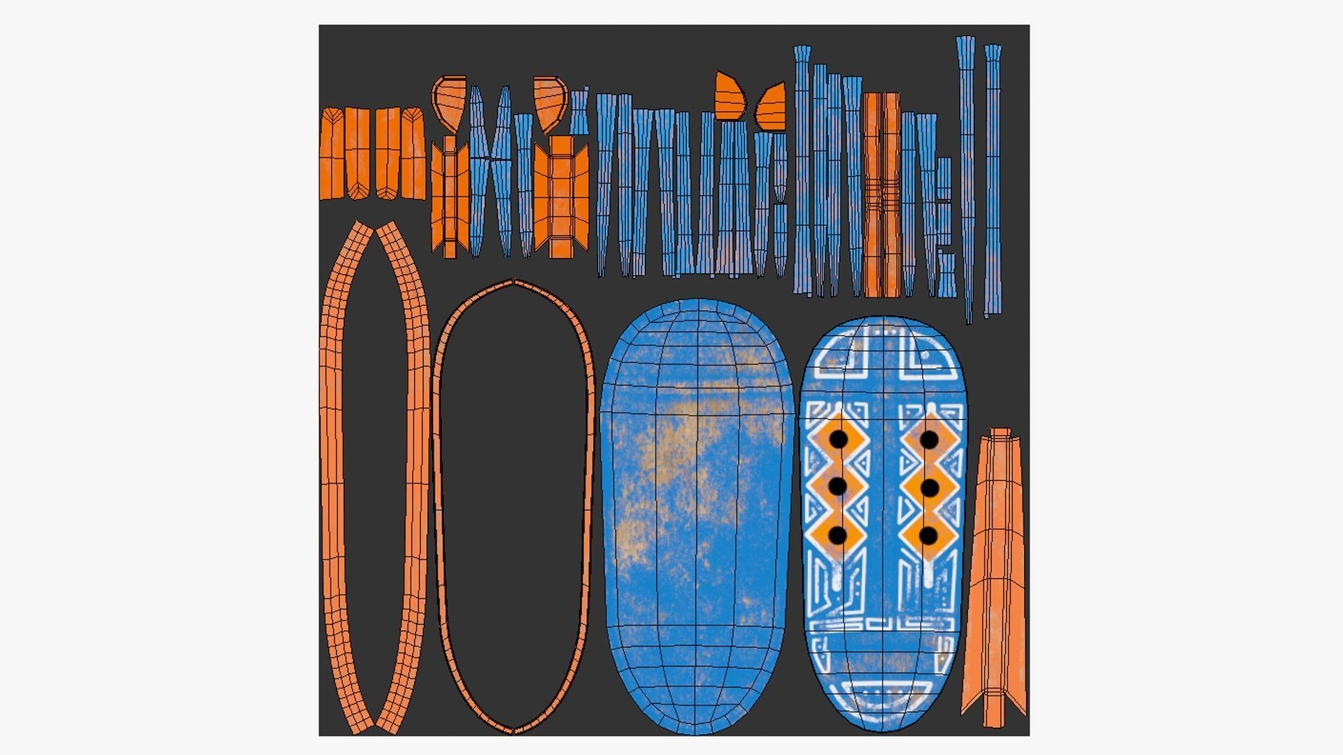 Tribal Mask F04 Orange Blue - Costume Character Design Low-poly 3D model_5