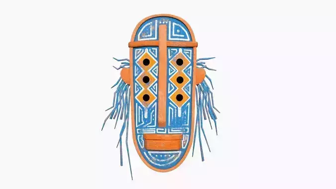 Tribal Mask F04 Orange Blue - Costume Character Design Low-poly 3D model