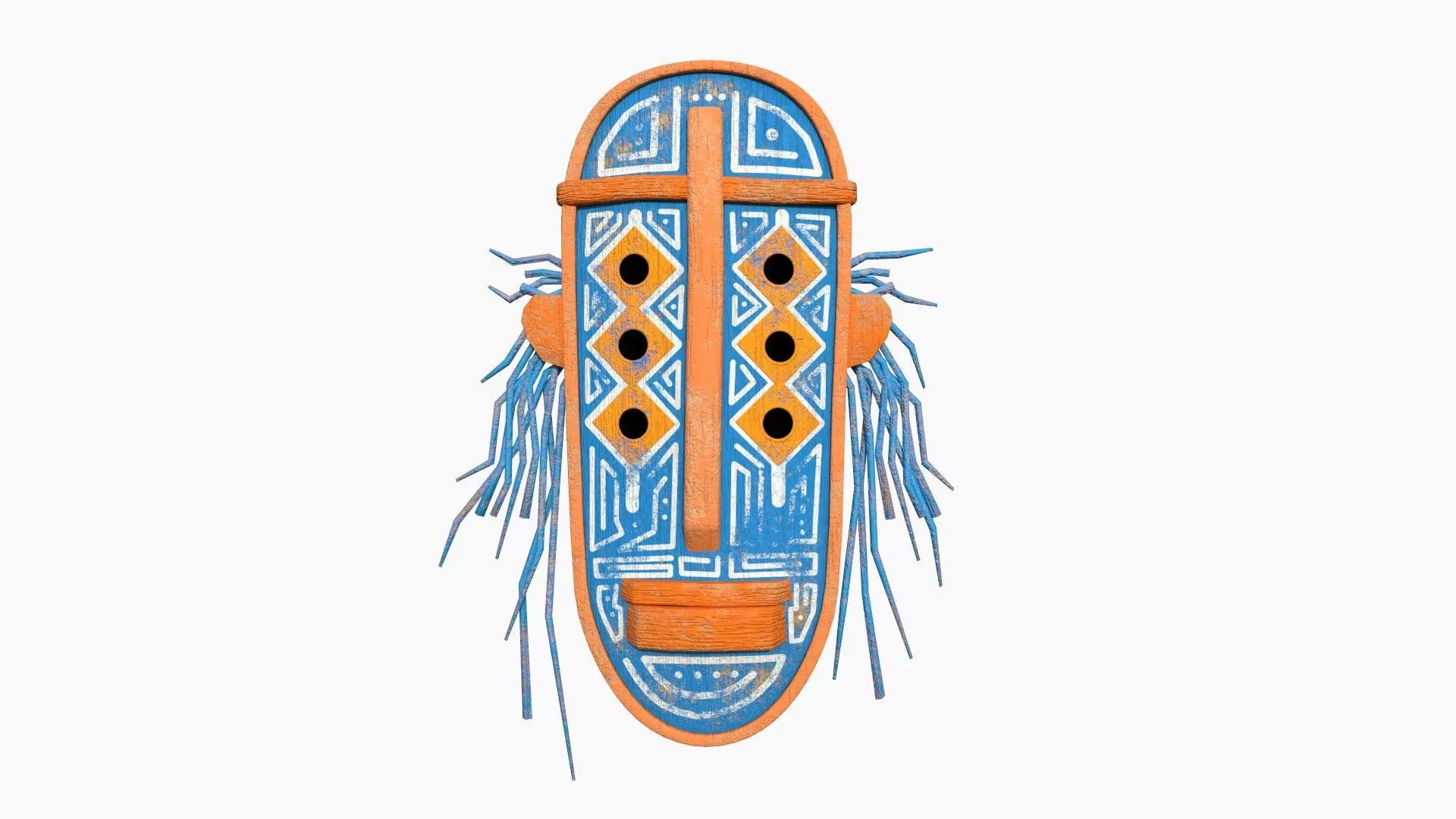 Tribal Mask F04 Orange Blue - Costume Character Design Low-poly 3D model_0