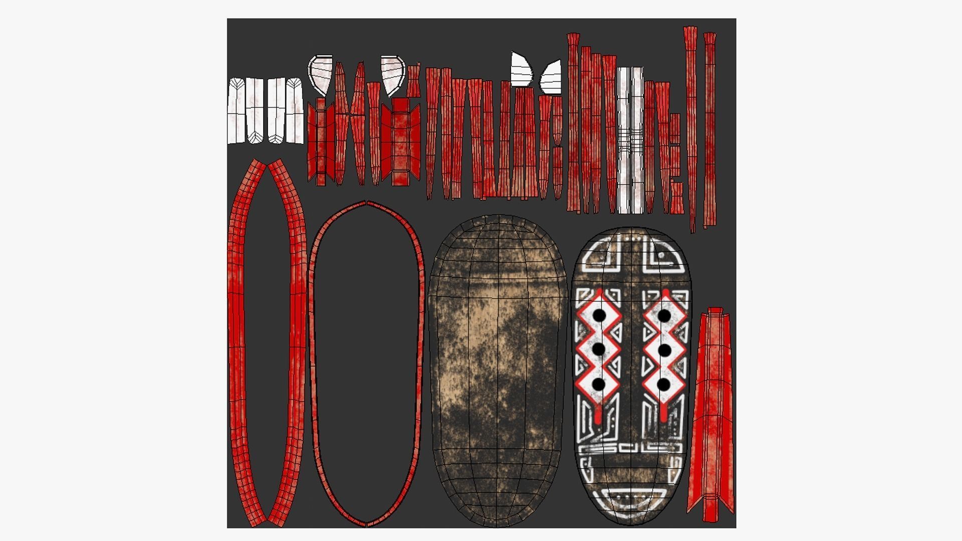 Tribal Mask F05 Black Red - Costume Character Design Low-poly 3D model_5