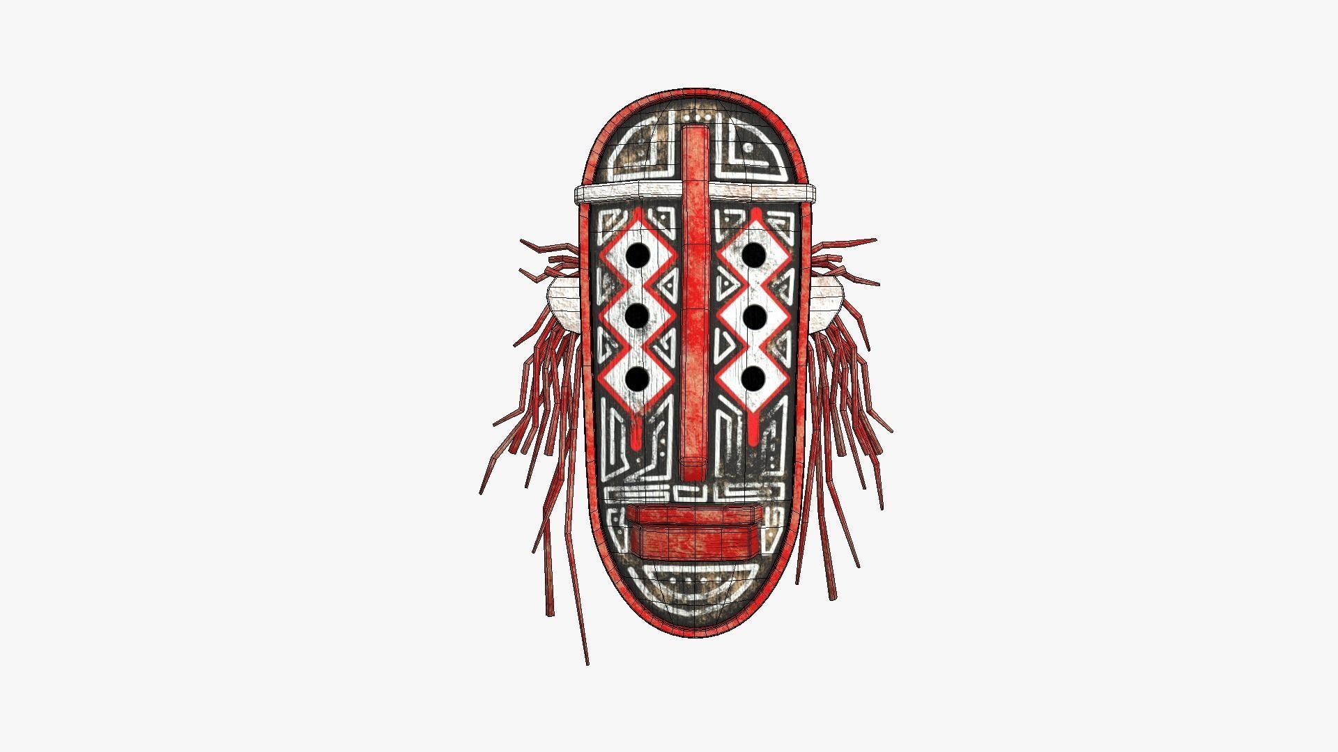 Tribal Mask F05 Black Red - Costume Character Design Low-poly 3D model_6
