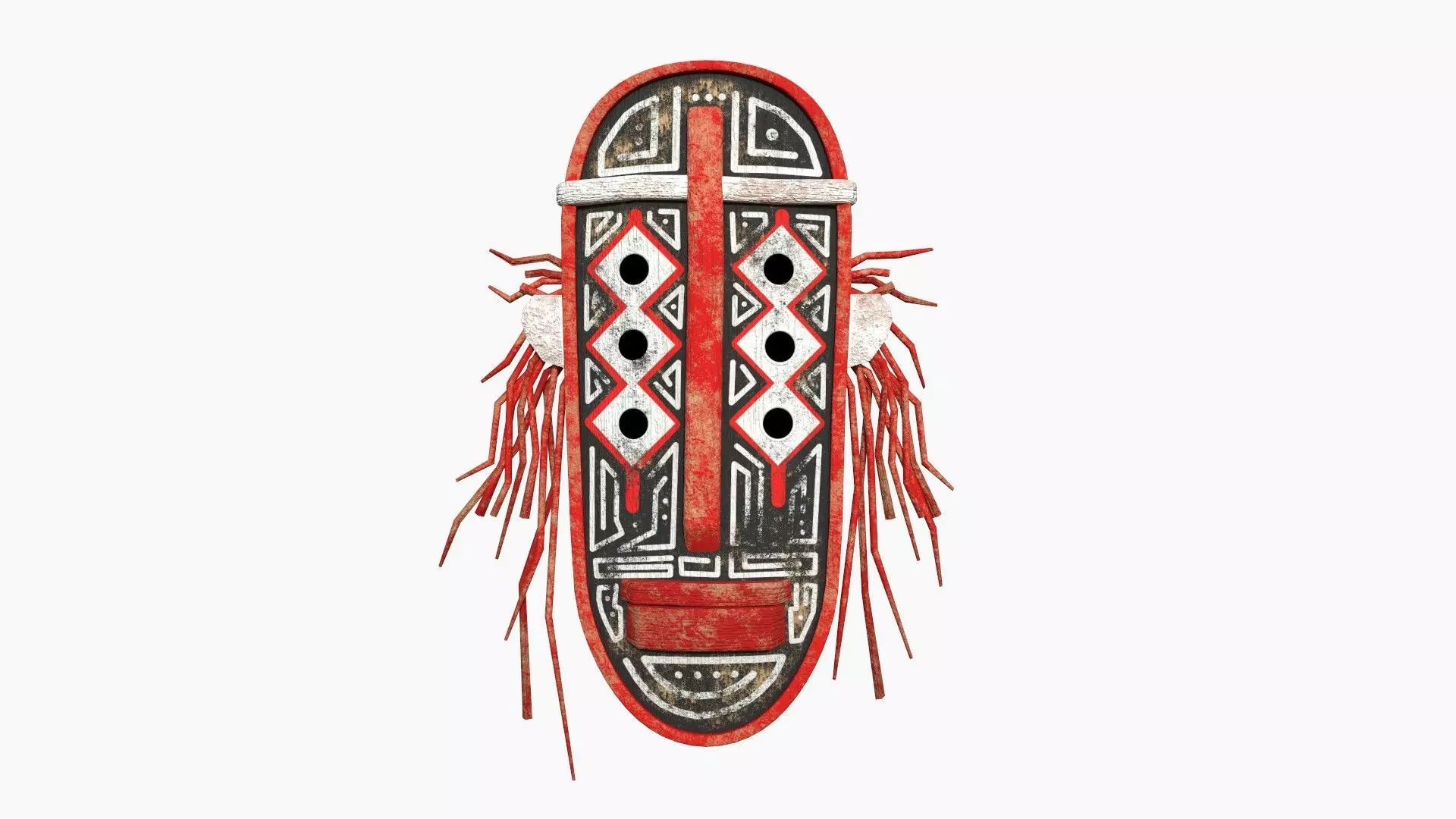 Tribal Mask F05 Black Red - Costume Character Design Low-poly 3D model_0