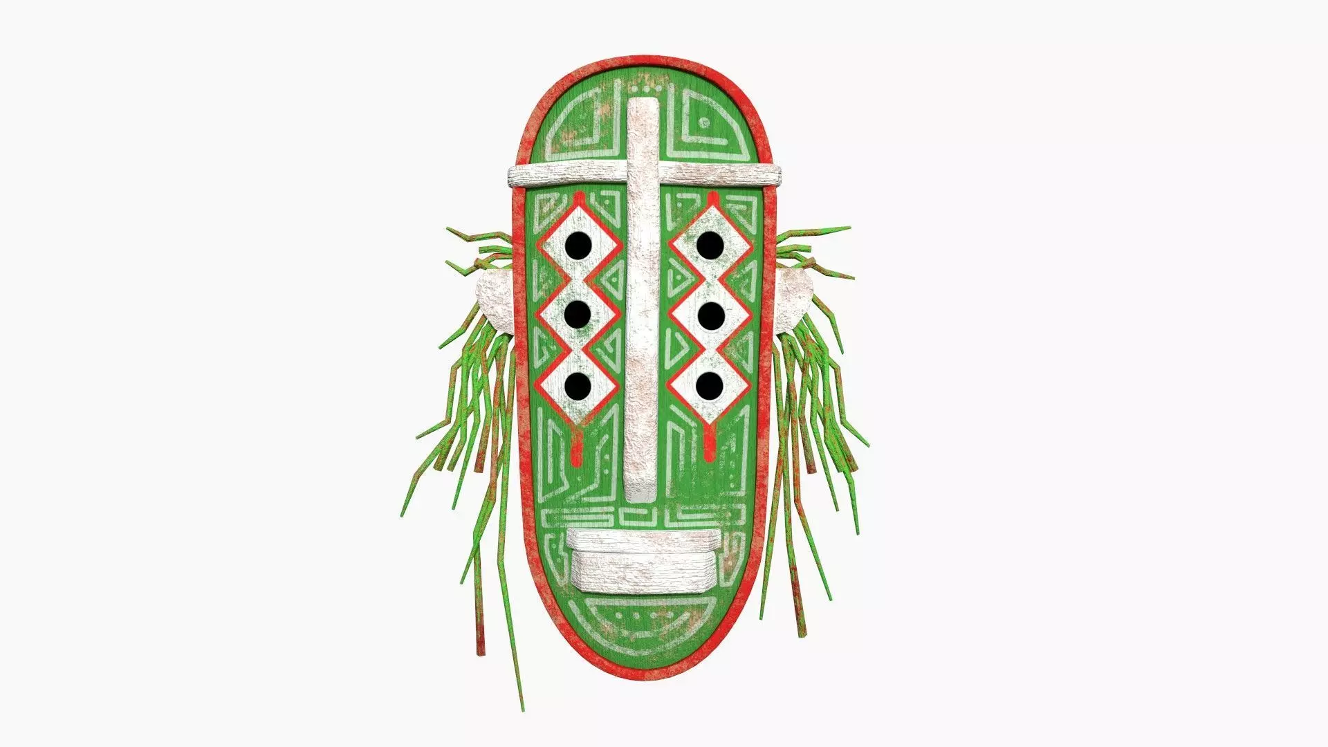 Tribal Mask F06 Green Red - Costume Character Design Low-poly 3D model_0