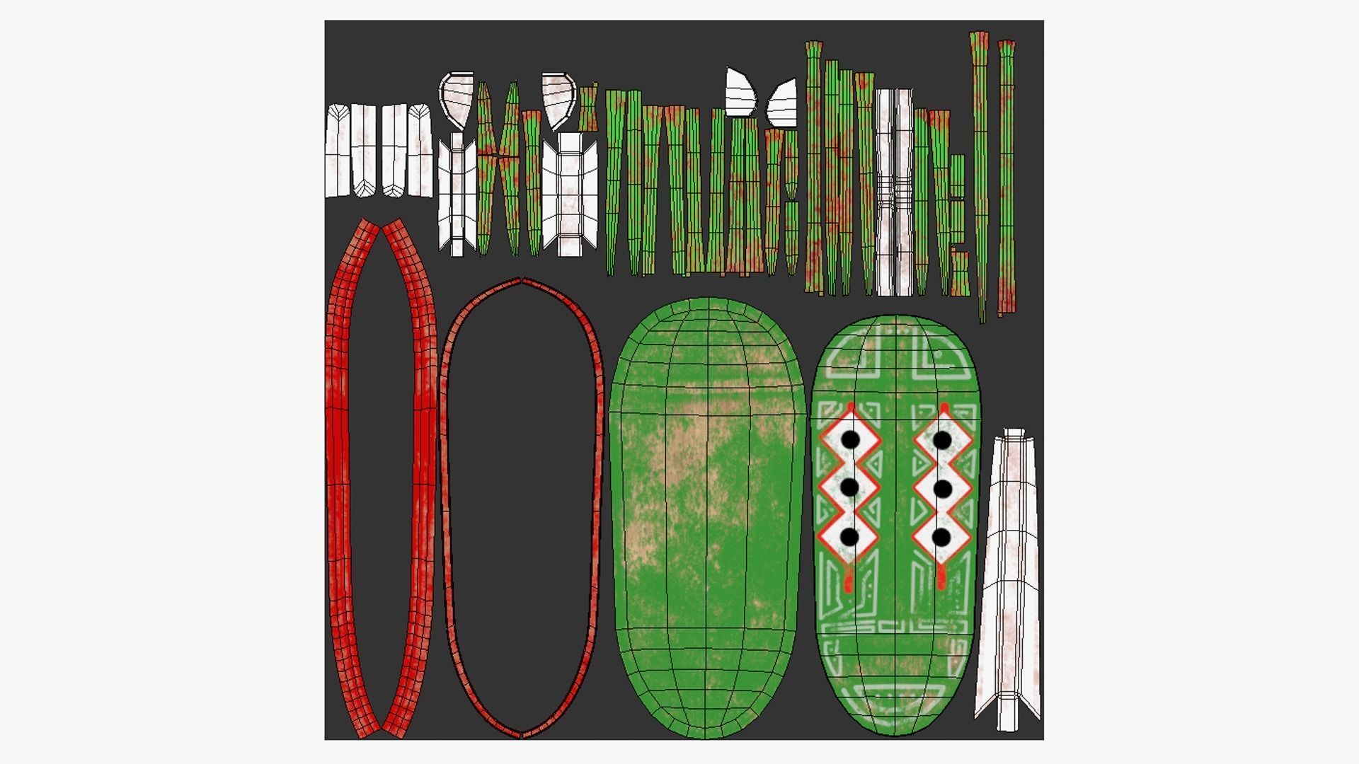 Tribal Mask F06 Green Red - Costume Character Design Low-poly 3D model_5