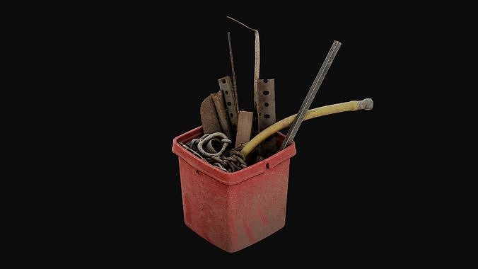 Old Tools Bucket 01 - HeraScans Low-poly 3D model
