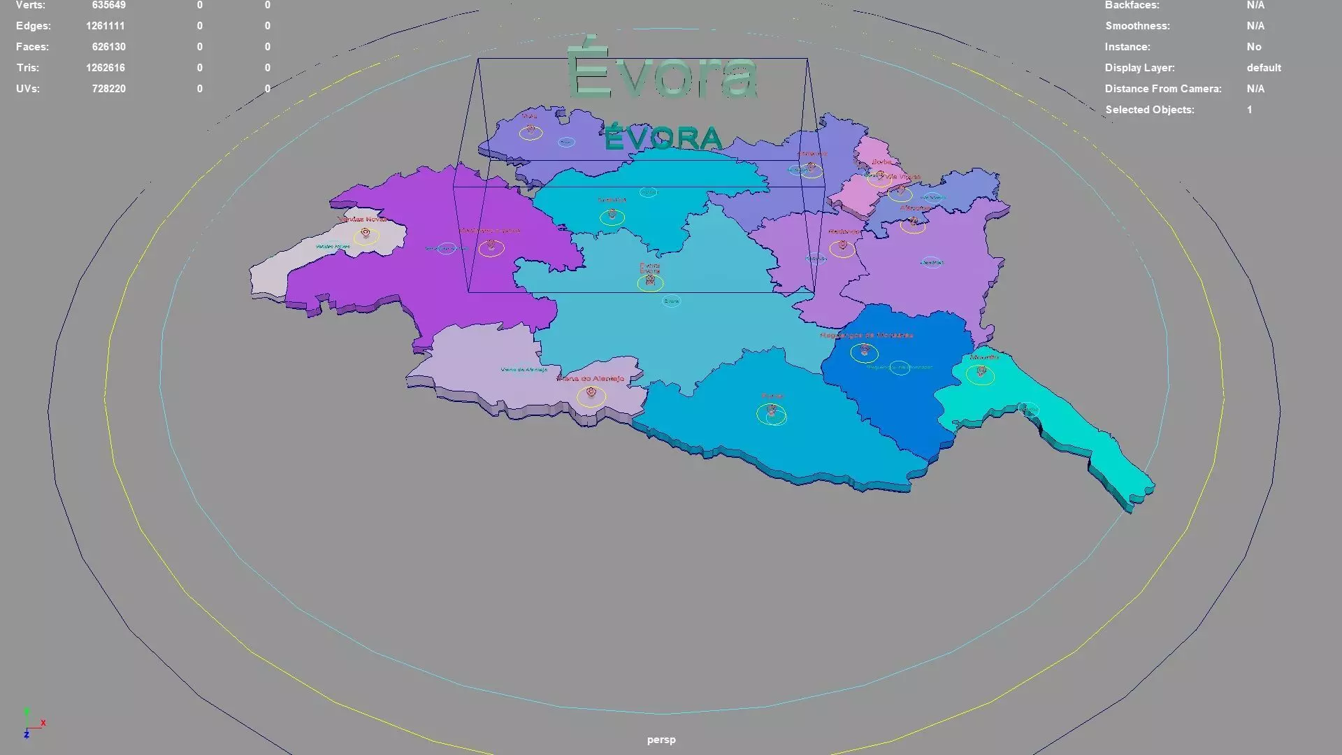 Evora Portugal map region geography political geographic 3D model