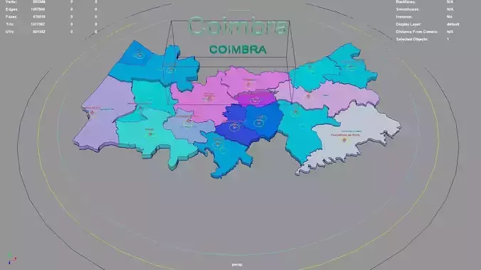 Coimbra  Portugal map region geography political geographic 3D model